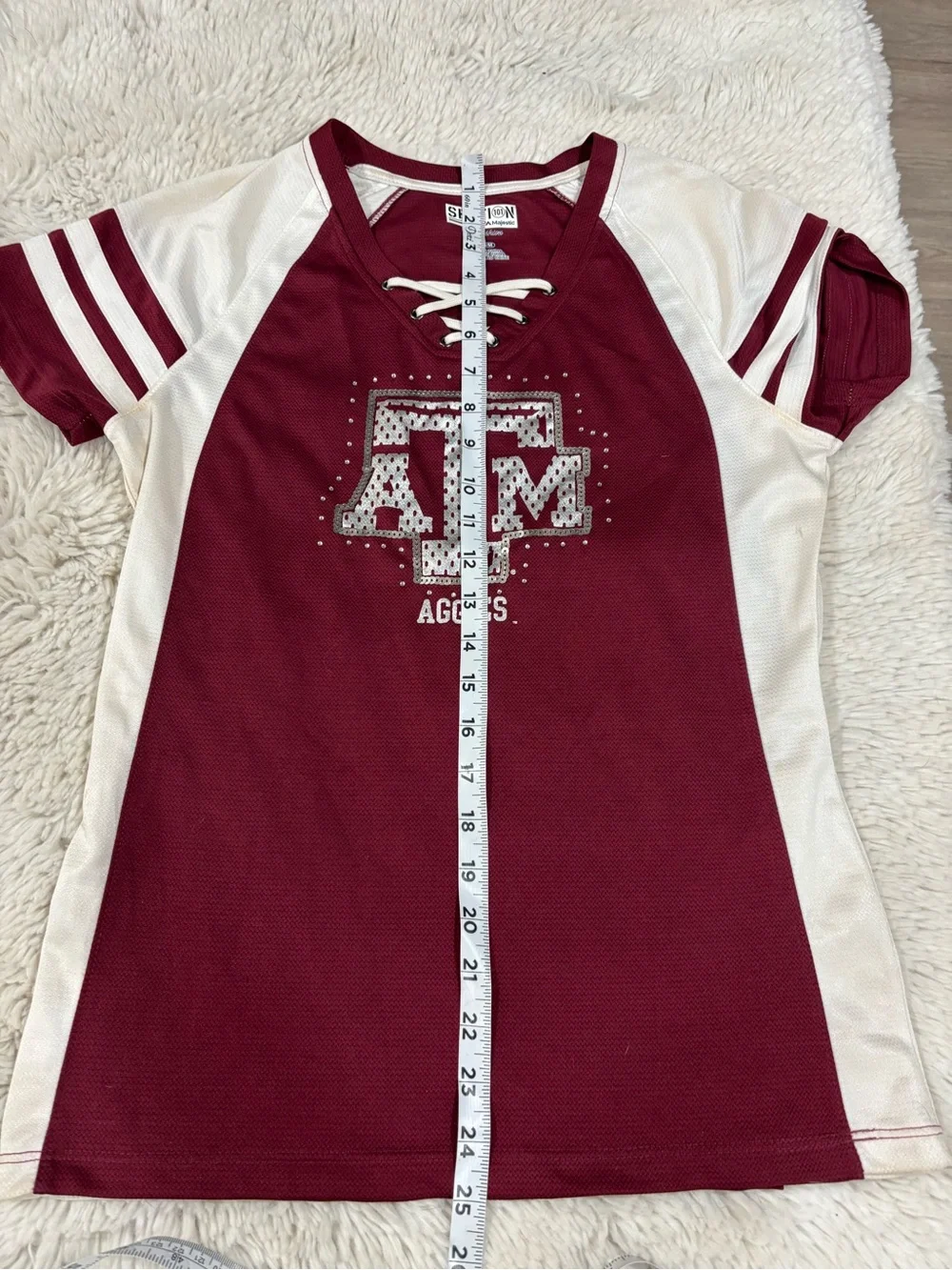 Section 101 Fan Wear Texas A&M Maroon Lace-Up Short Sleeve Jereey Med - Picture 4 of 11